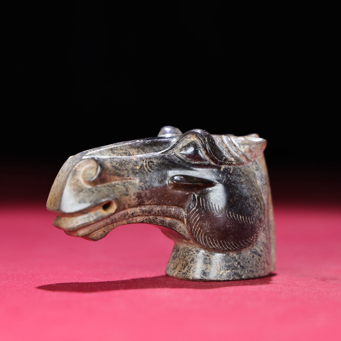Old Chinese Hetian Jade Statue - Horse Head - 3