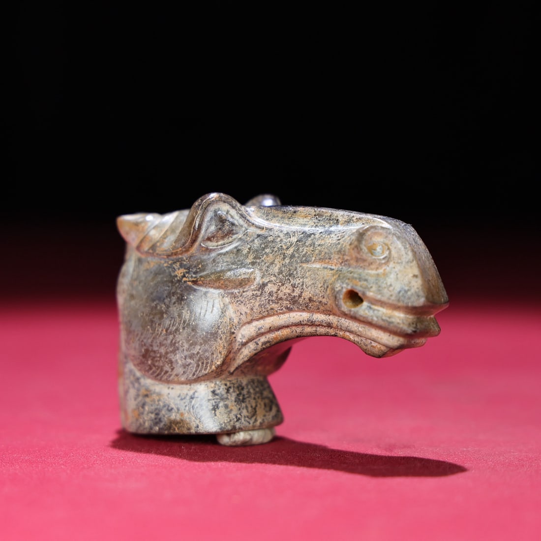 Old Chinese Hetian Jade Statue - Horse Head - 4