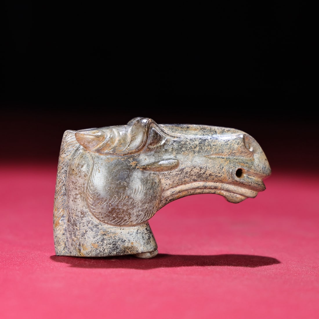Old Chinese Hetian Jade Statue - Horse Head - 5
