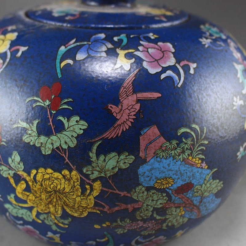 Famille Rose Blue Yixing Zisha Clay Flower Teapot - 6