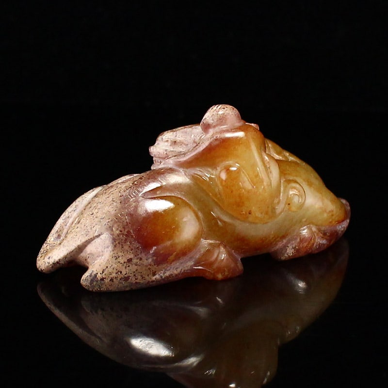 Old Chinese Hetian Jade Horse Monkey Statue - 4
