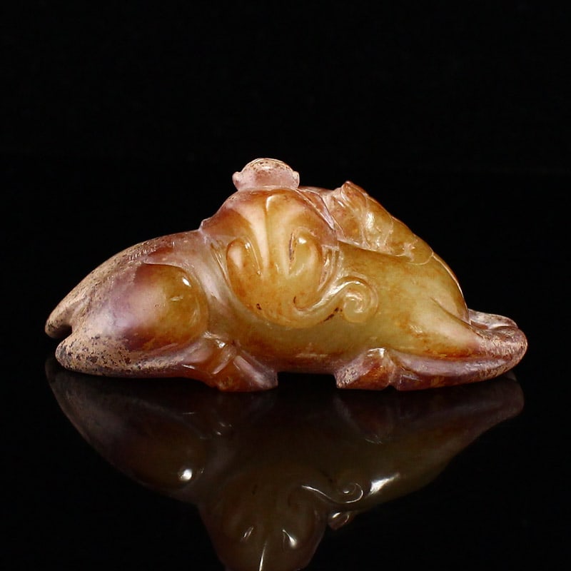 Old Chinese Hetian Jade Horse Monkey Statue - 5