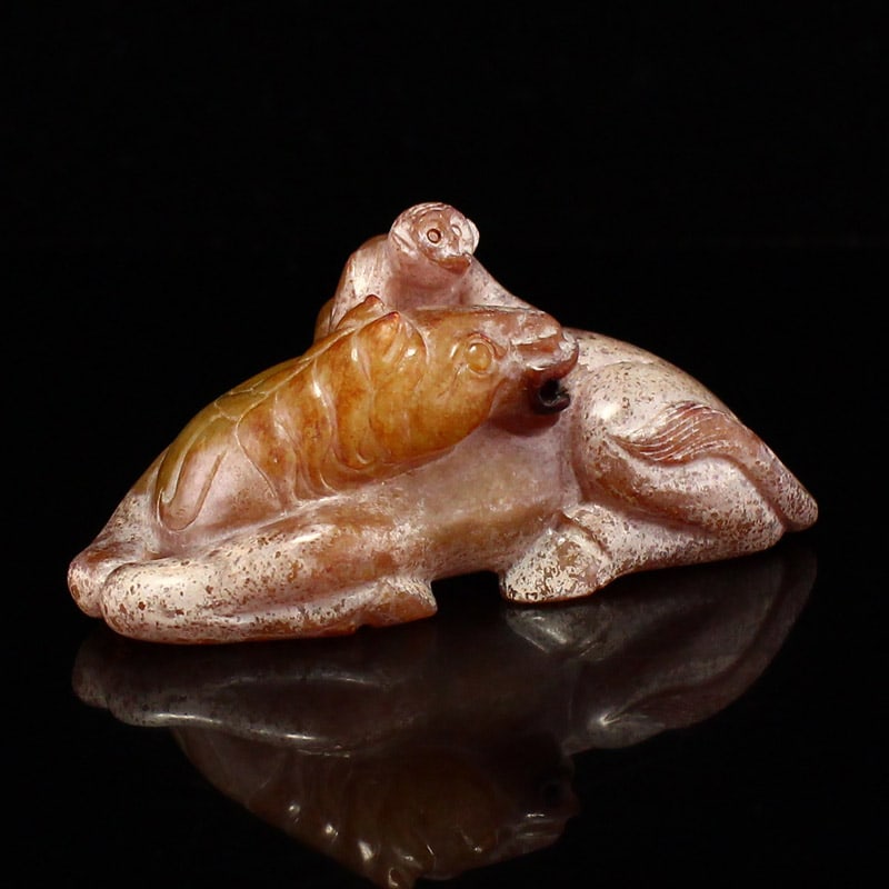 Old Chinese Hetian Jade Horse Monkey Statue - 6