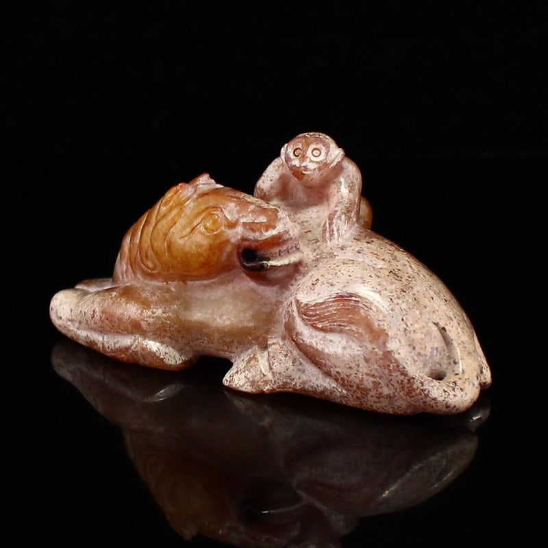 Old Chinese Hetian Jade Horse Monkey Statue - 7