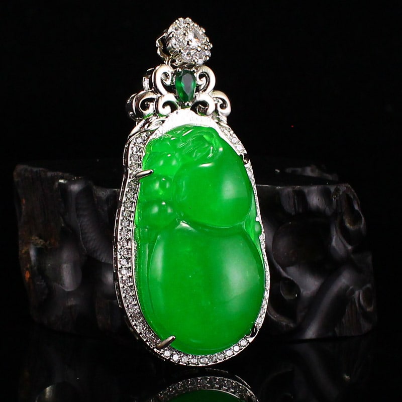 Silver Inlay Green Jade Pendant - 2