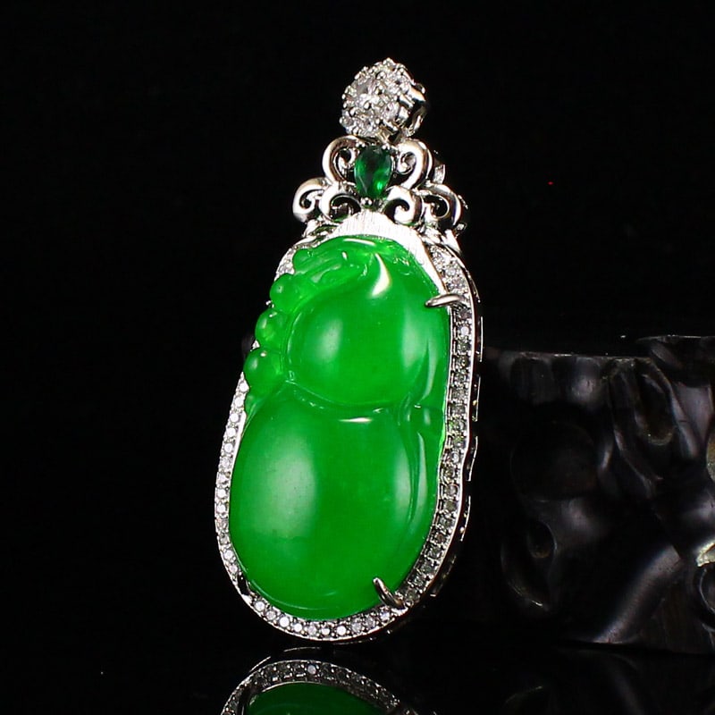 Silver Inlay Green Jade Pendant - 3