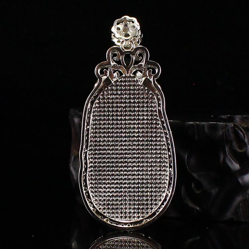 Silver Inlay Green Jade Pendant - 4