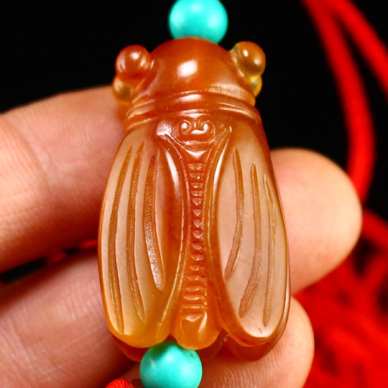 Red Agate Cicada Pendant - 10