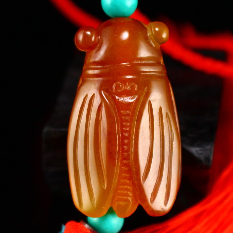 Red Agate Cicada Pendant - 4