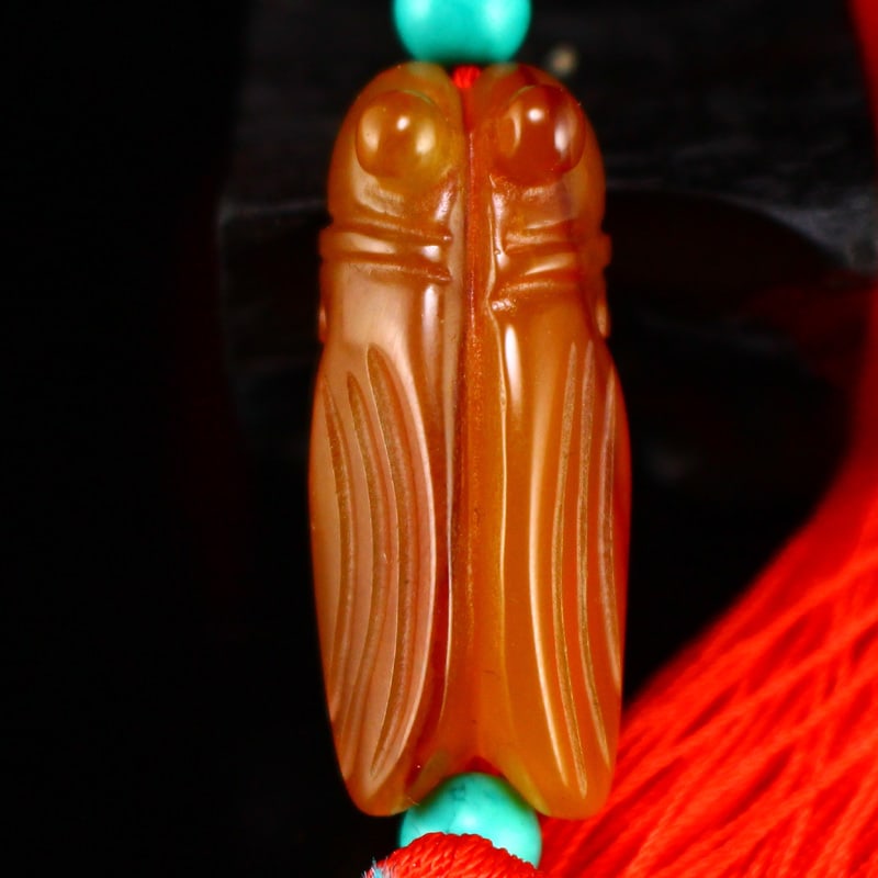 Red Agate Cicada Pendant - 5