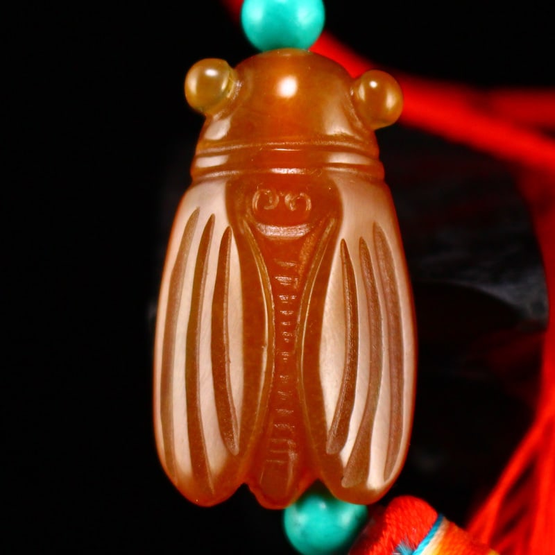 Red Agate Cicada Pendant - 6