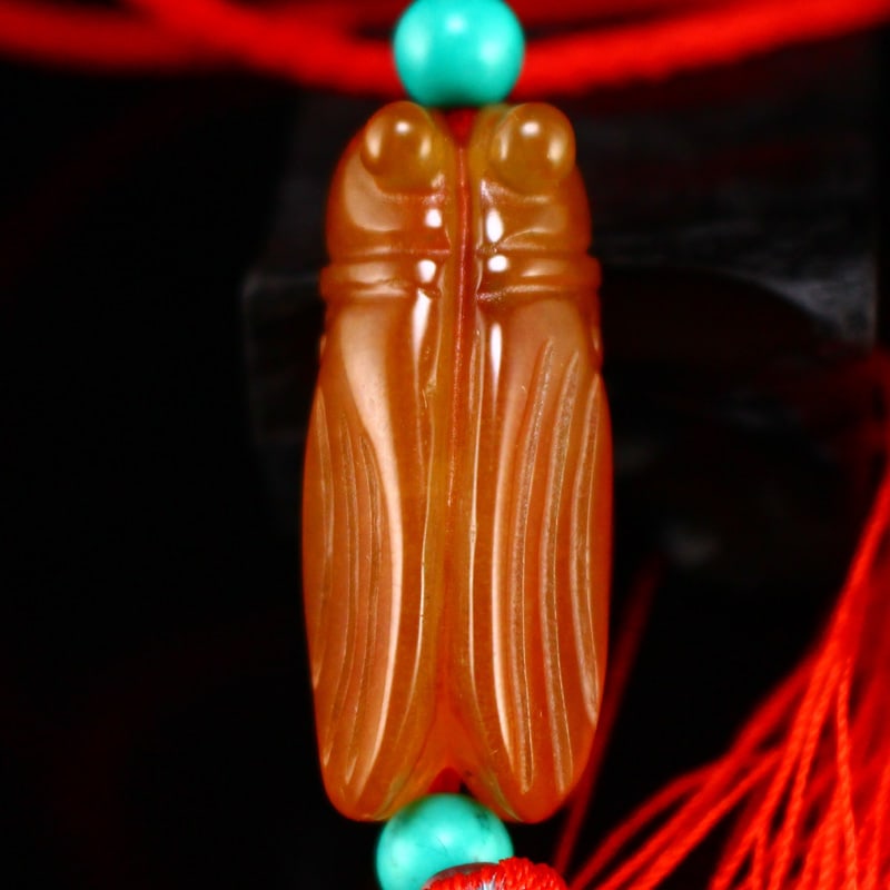 Red Agate Cicada Pendant - 7