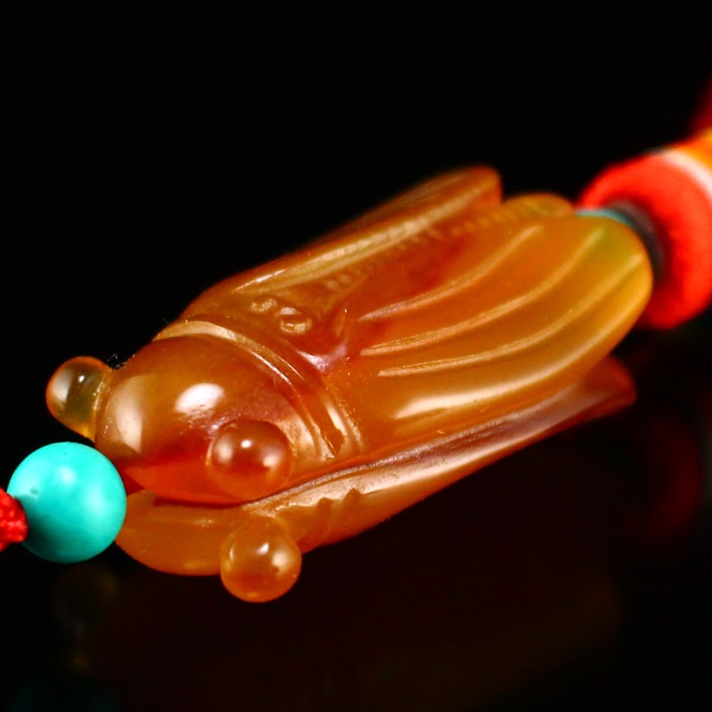 Red Agate Cicada Pendant - 8