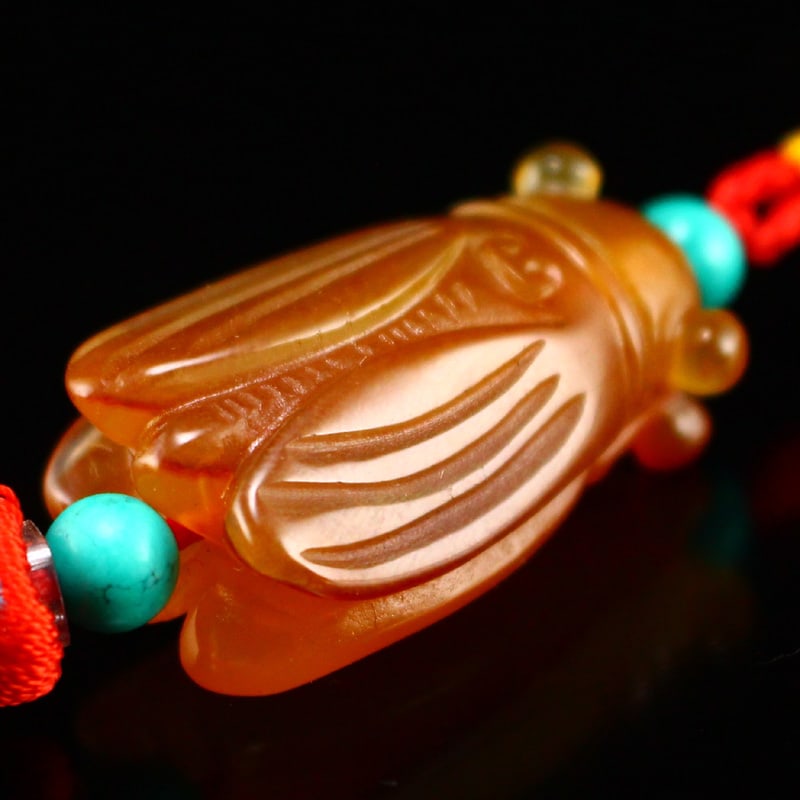 Red Agate Cicada Pendant - 9