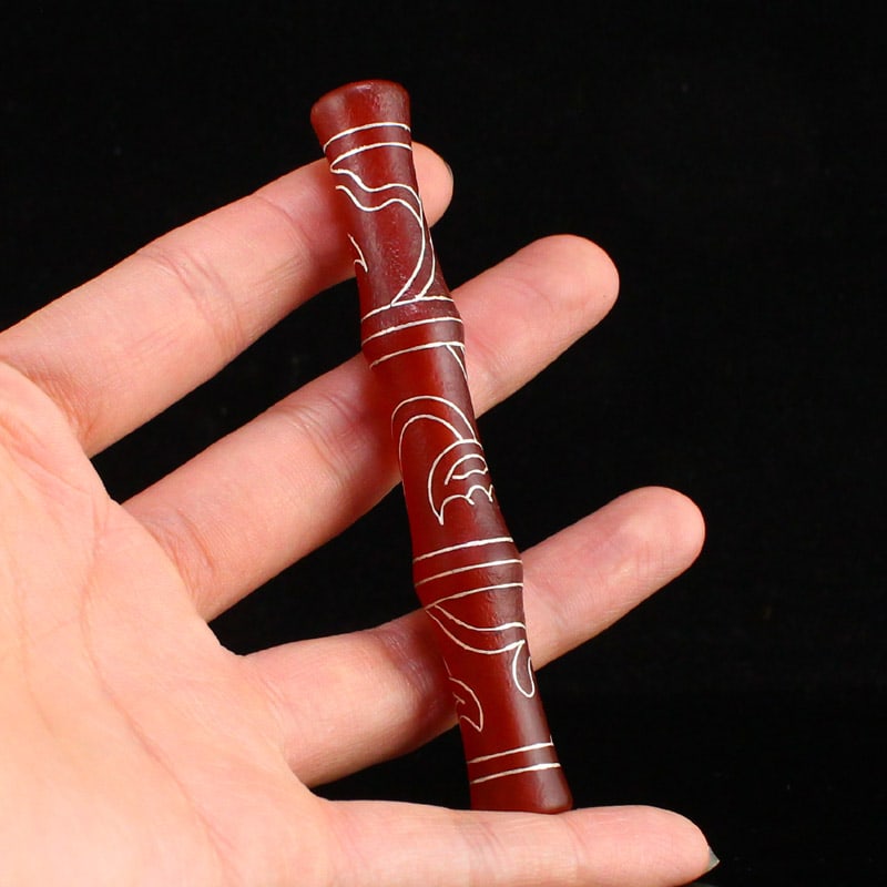 Red Agate Inlay Silver Wire Cigarette Holder - 5