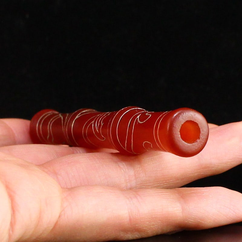 Red Agate Inlay Silver Wire Cigarette Holder - 6