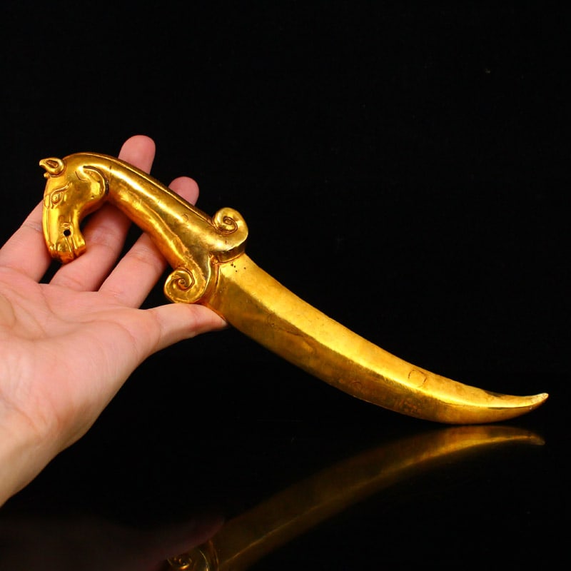 Vintage Gilt Gold Copper Statue - Dagger - 7