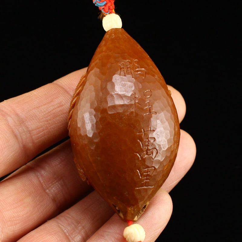 Olive Nut Hand-Carved Eagle Pendant - 2