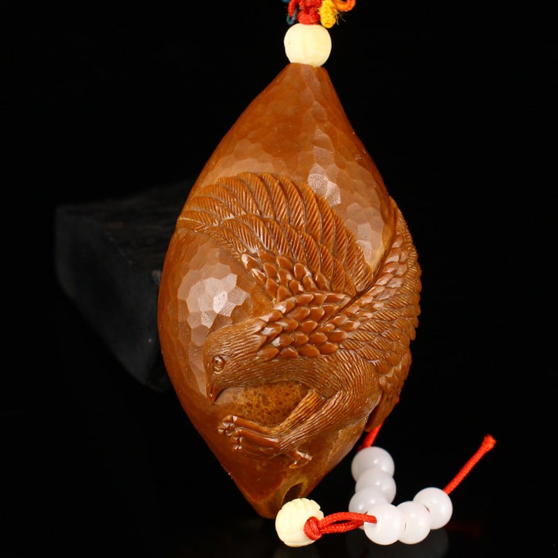 Olive Nut Hand-Carved Eagle Pendant - 3