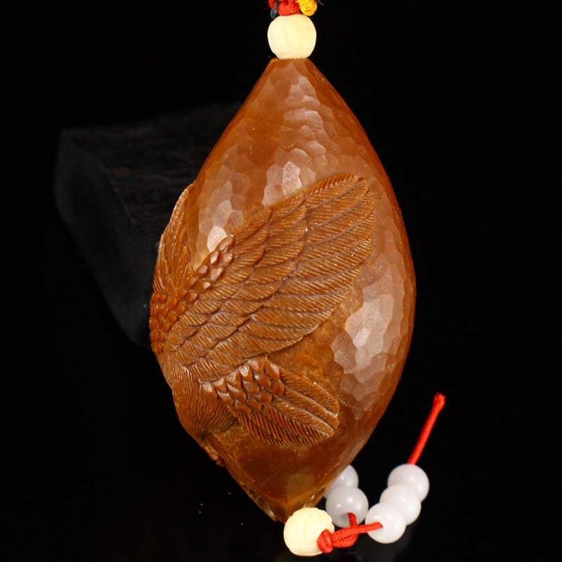 Olive Nut Hand-Carved Eagle Pendant - 4