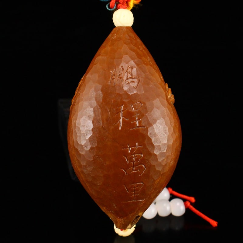 Olive Nut Hand-Carved Eagle Pendant - 6