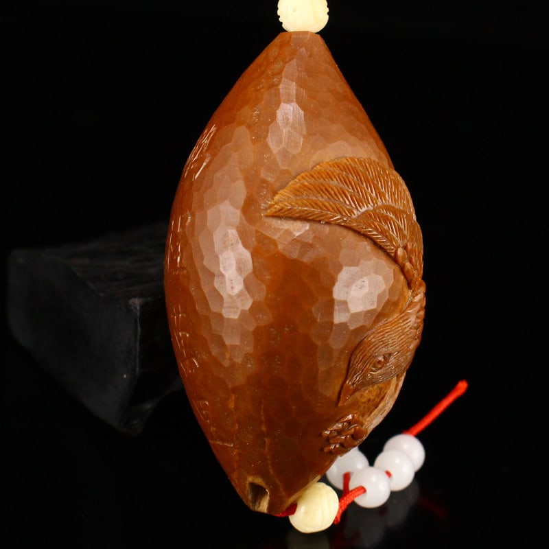 Olive Nut Hand-Carved Eagle Pendant - 7