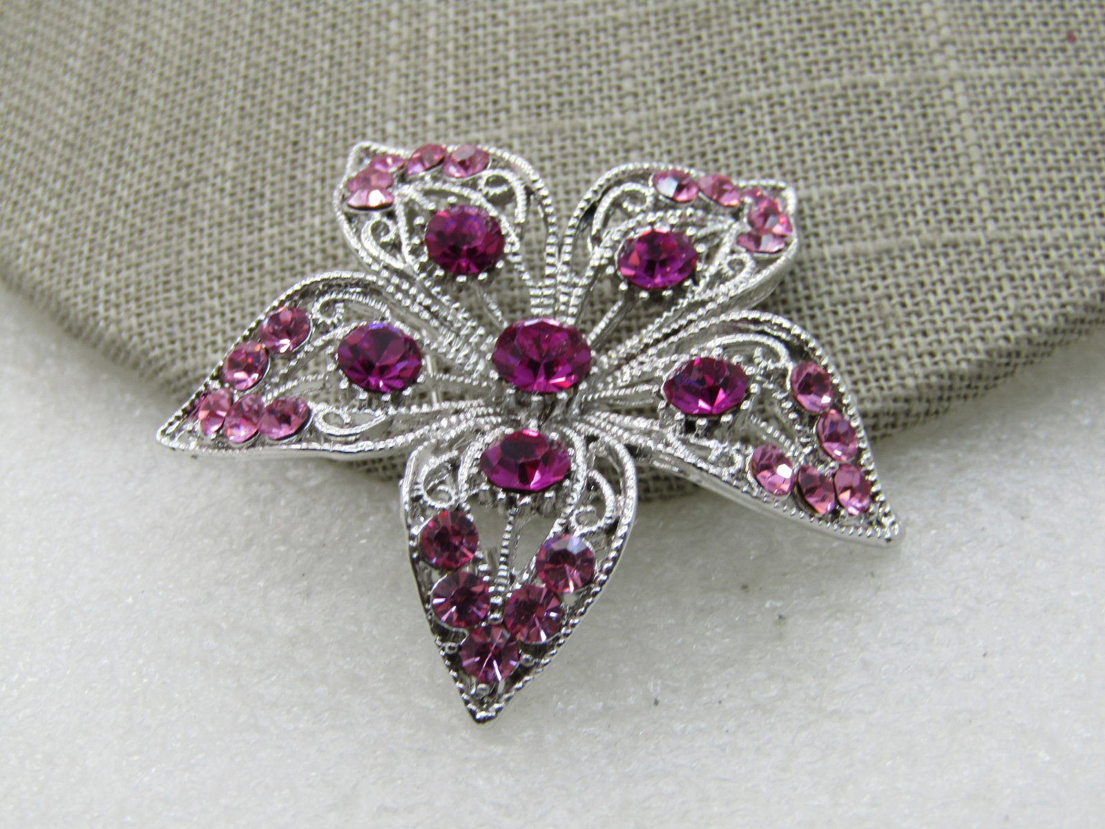Pink Rhinestone Filigree Floral Brooch, 2" (1 of 5)