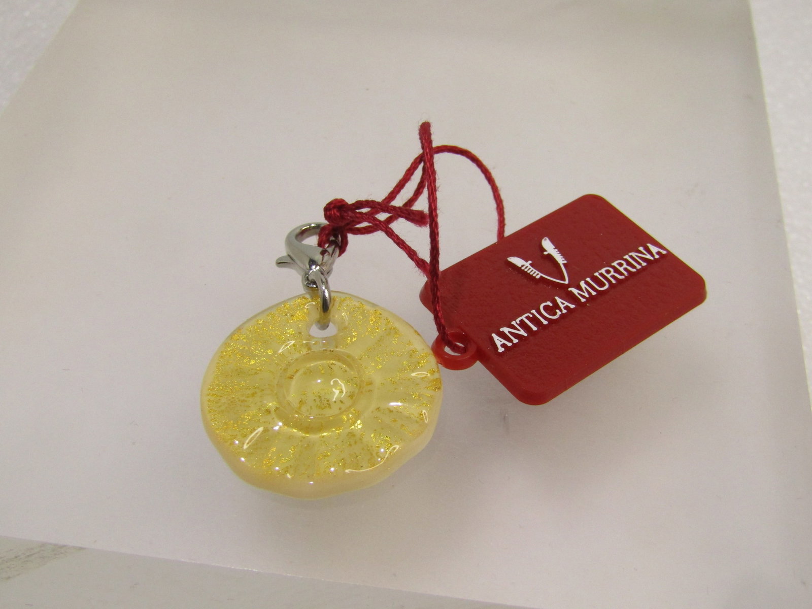 Antica Murrina Pressed Sun Glass Pendant/Charm, Yellow/White, Original Box, 1990's (1 of 5)