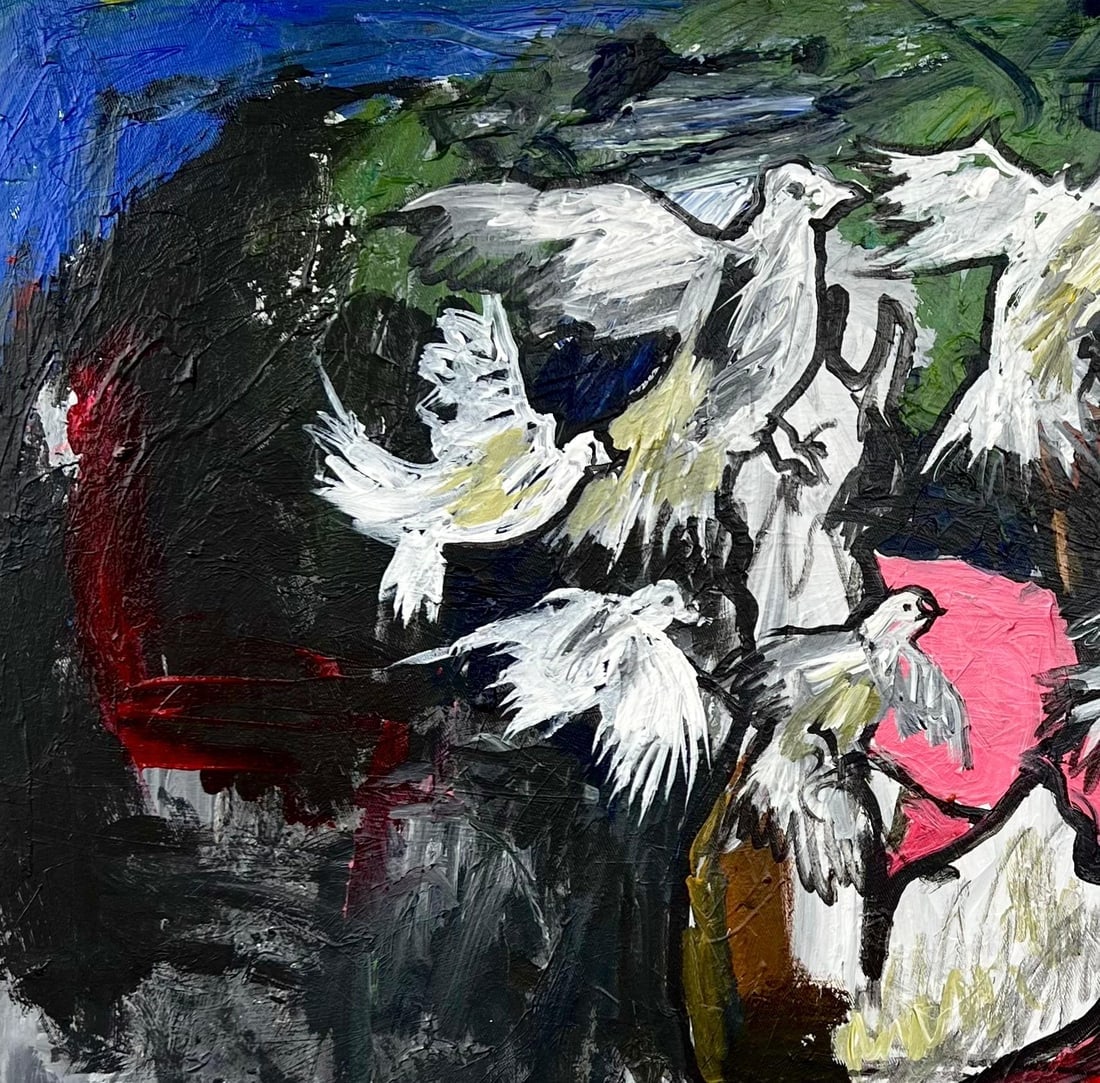 Oshorenoya David Francis, Her Quest - 21st Century, Contemporary, Figurative Impasto, Woman, Pink, - 11