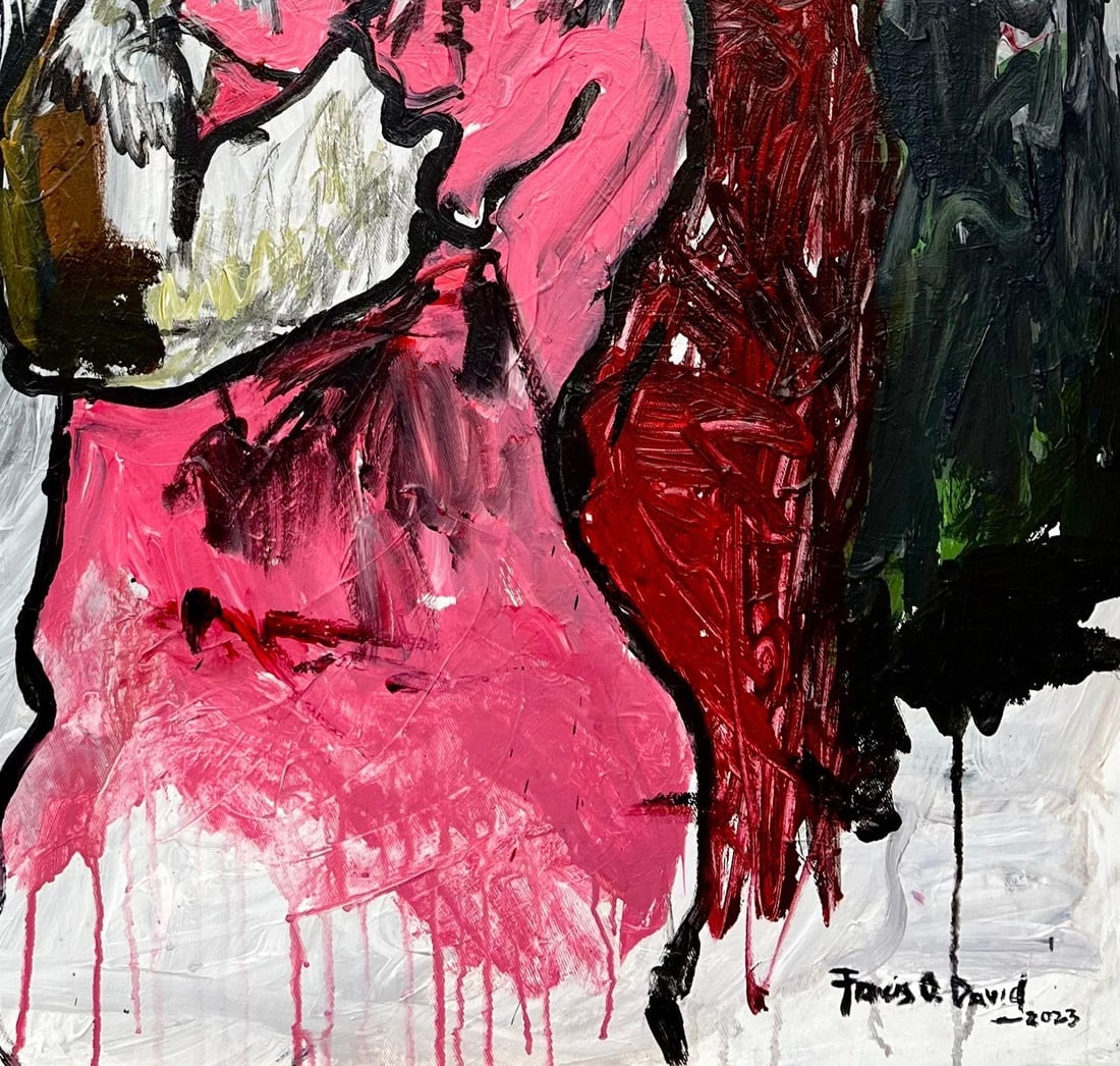 Oshorenoya David Francis, Her Quest - 21st Century, Contemporary, Figurative Impasto, Woman, Pink, - 14