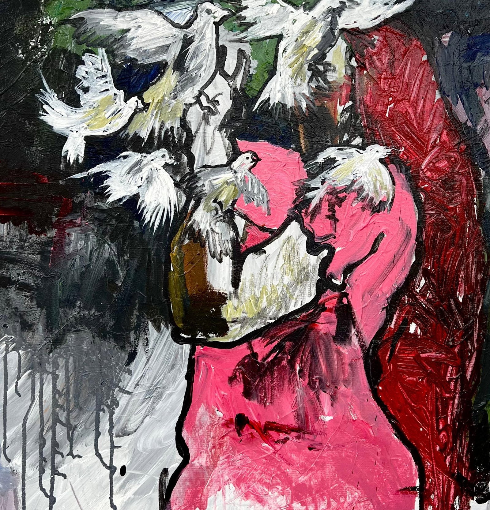 Oshorenoya David Francis, Her Quest - 21st Century, Contemporary, Figurative Impasto, Woman, Pink, - 3