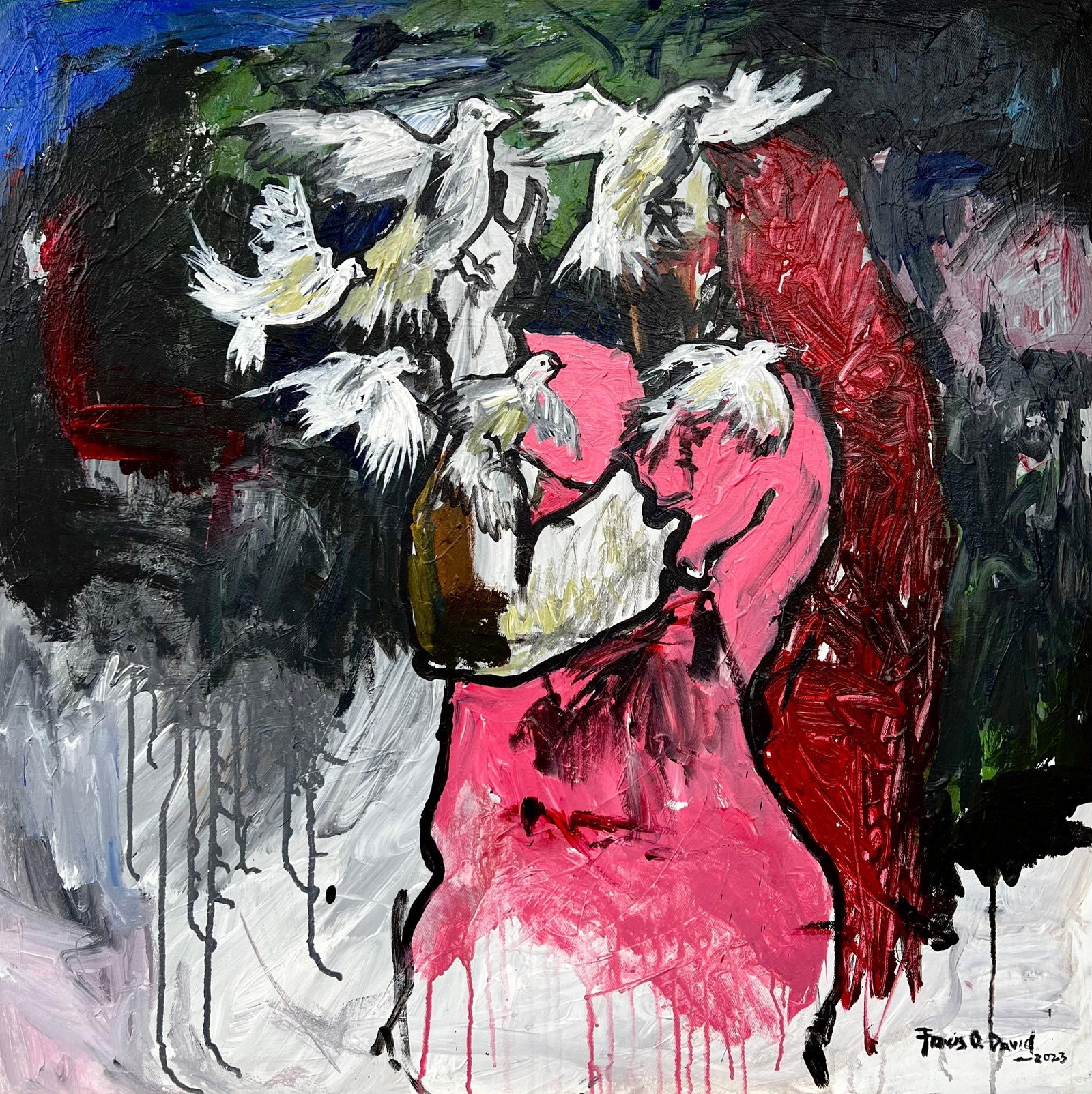 Oshorenoya David Francis, Her Quest - 21st Century, Contemporary, Figurative Impasto, Woman, Pink, - 4