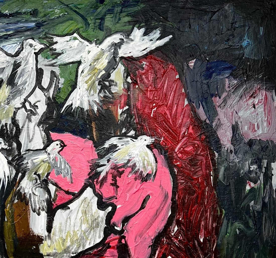 Oshorenoya David Francis, Her Quest - 21st Century, Contemporary, Figurative Impasto, Woman, Pink, - 6
