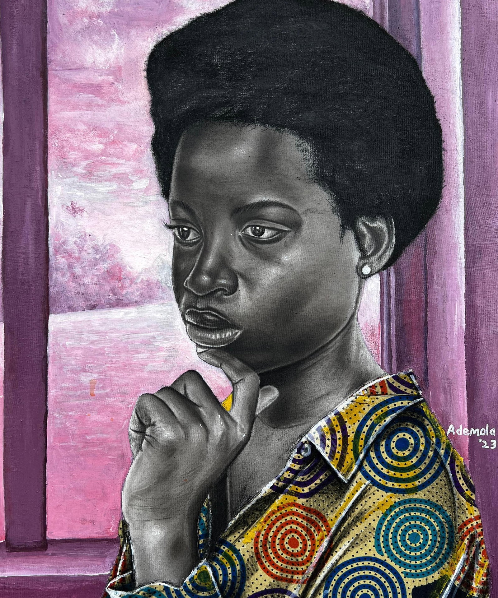 Ademola Clement Ajayi, Meditation - 2st Century, Contemporary, Figurative Portrait, Africa Dress, - 7