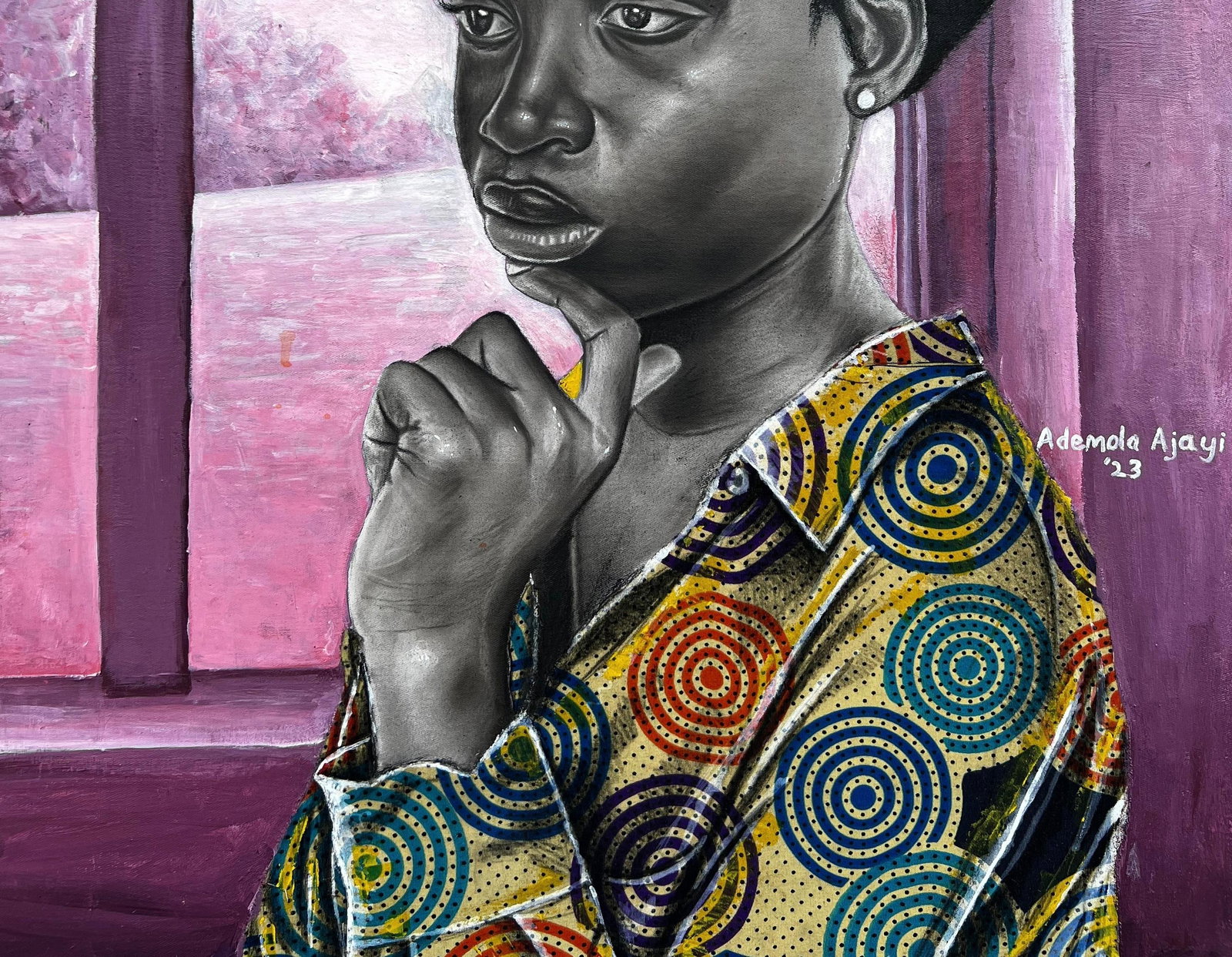 Ademola Clement Ajayi, Meditation - 2st Century, Contemporary, Figurative Portrait, Africa Dress, - 2