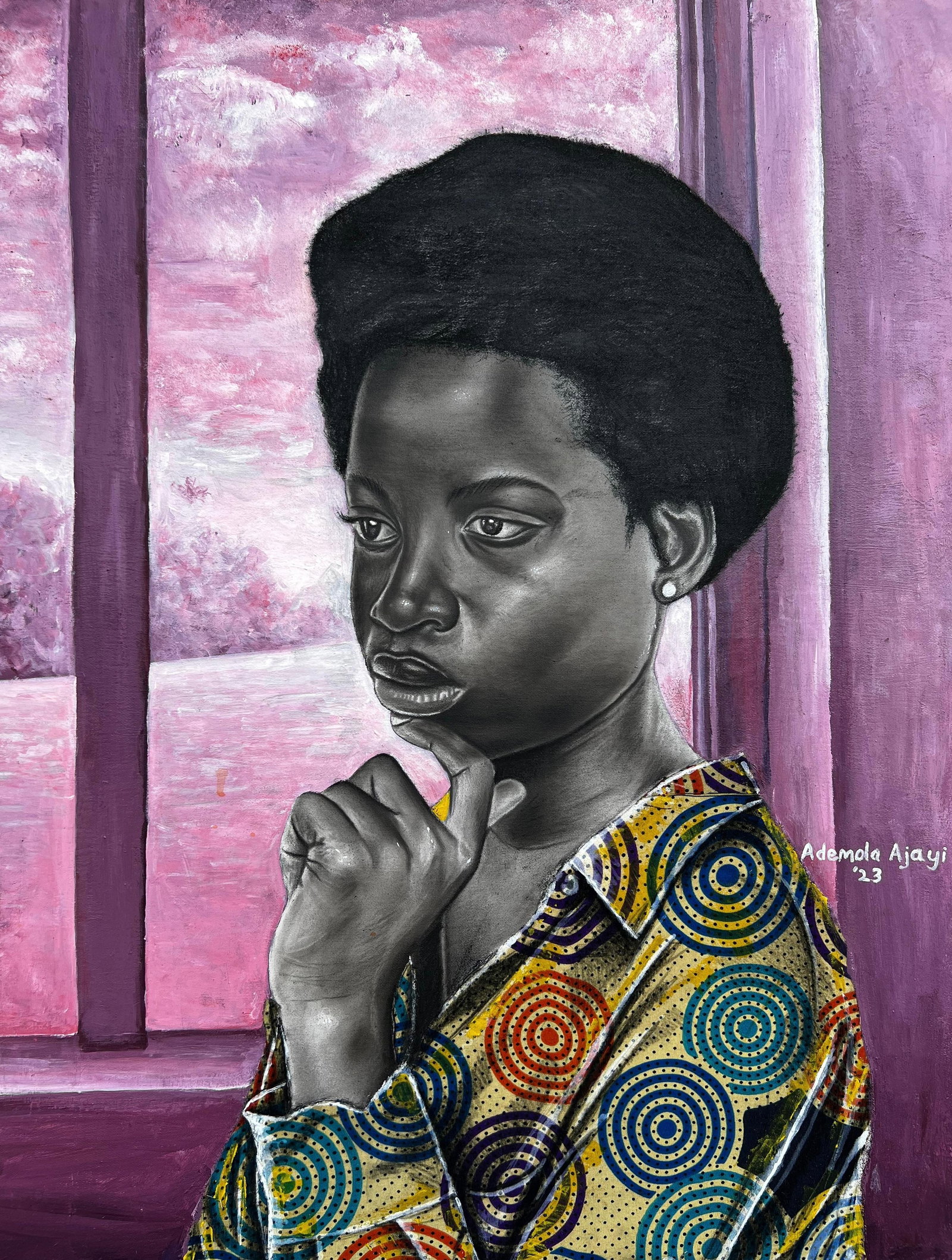 Ademola Clement Ajayi, Meditation - 2st Century, Contemporary, Figurative Portrait, Africa Dress, - 4