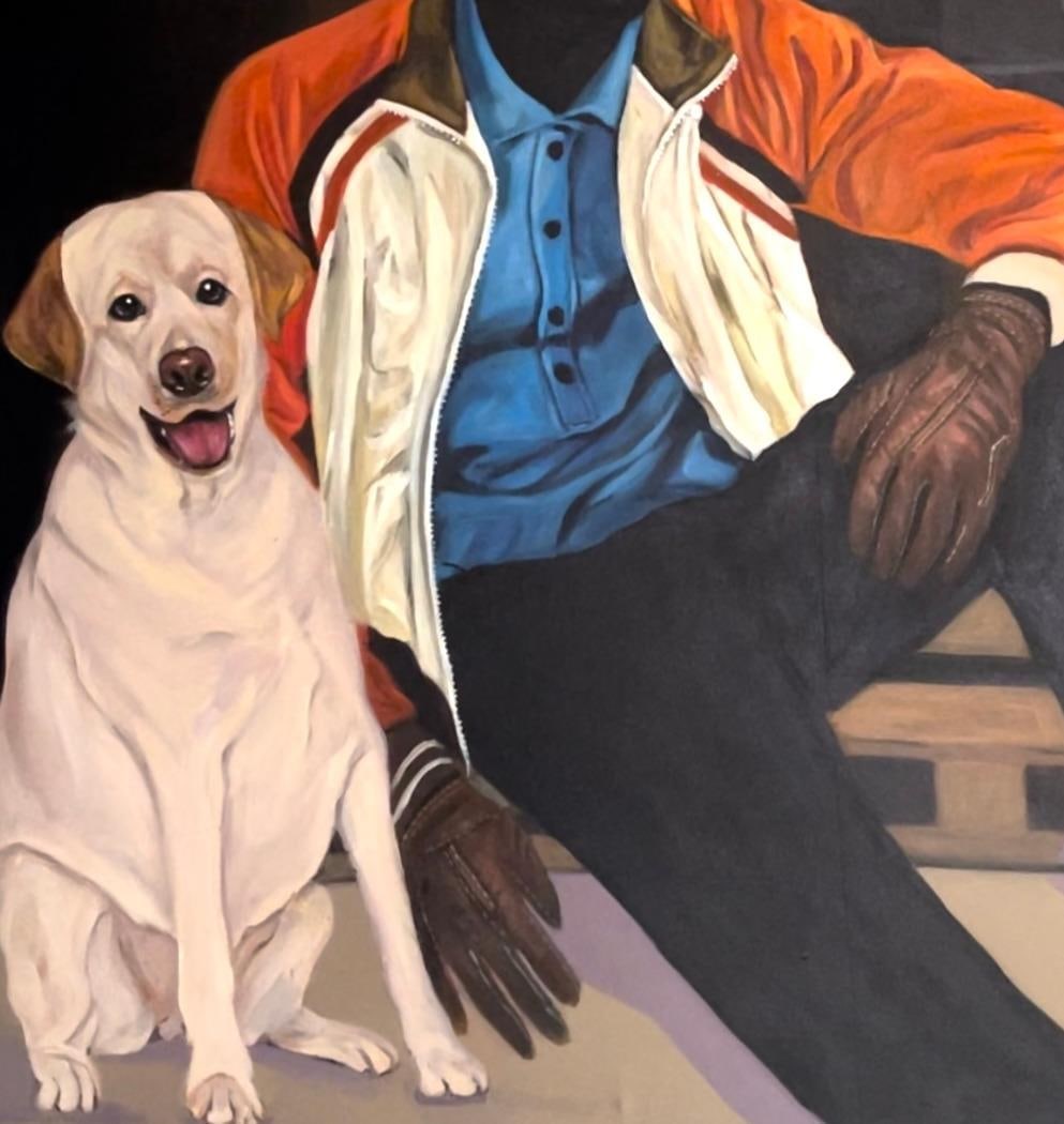 Akingbade Mayowa, At The Warehouse - 21st Century, Contemporary, Figurative Portrait, Woman, Dog, - 8
