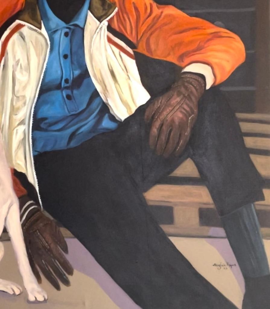 Akingbade Mayowa, At The Warehouse - 21st Century, Contemporary, Figurative Portrait, Woman, Dog, - 2