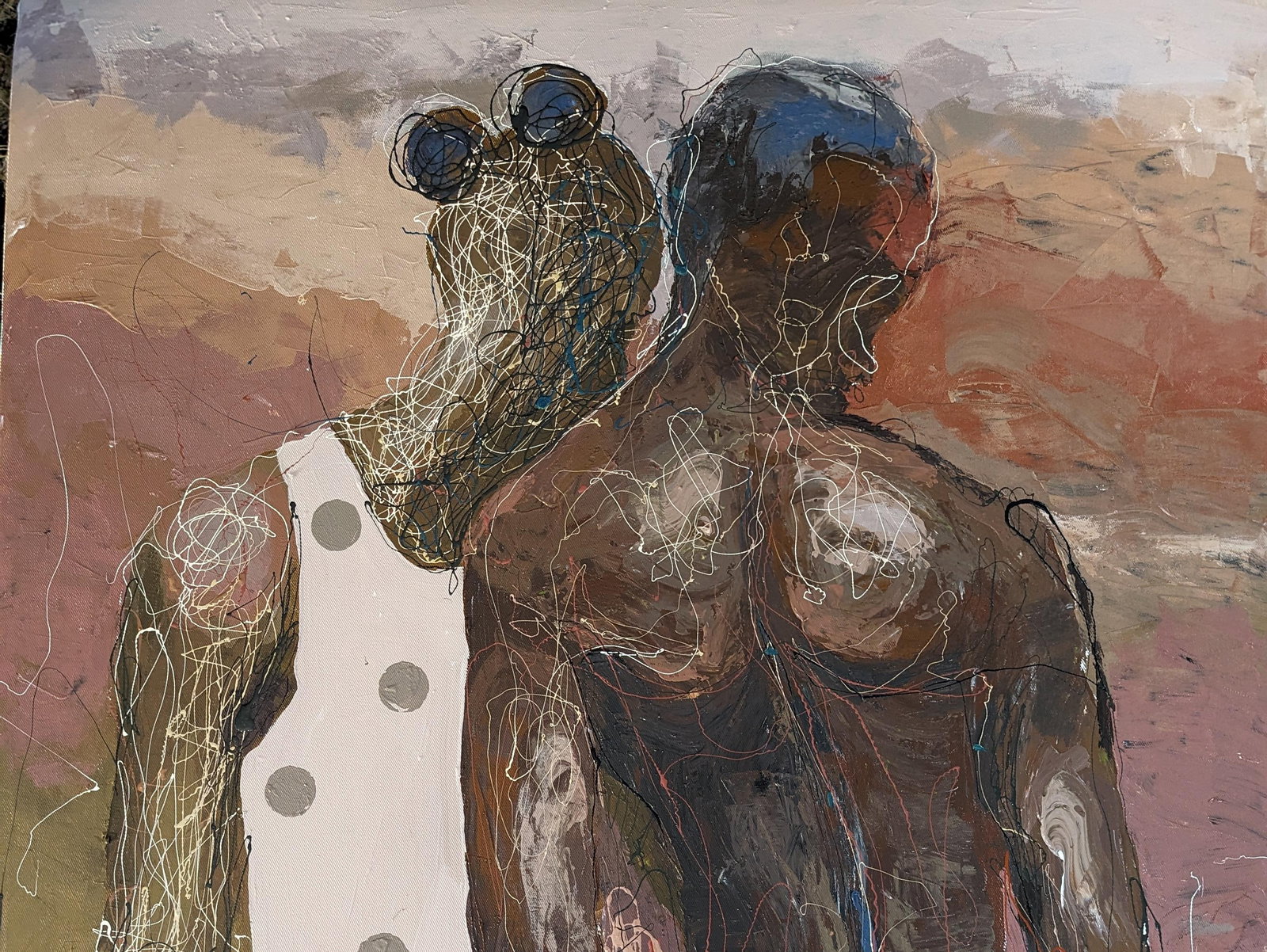 Dennis Onofua, Dogged - 21st Century, Contemporary, Neo Expressionism, Acrylic, Enamel, Love, 2023 - 2