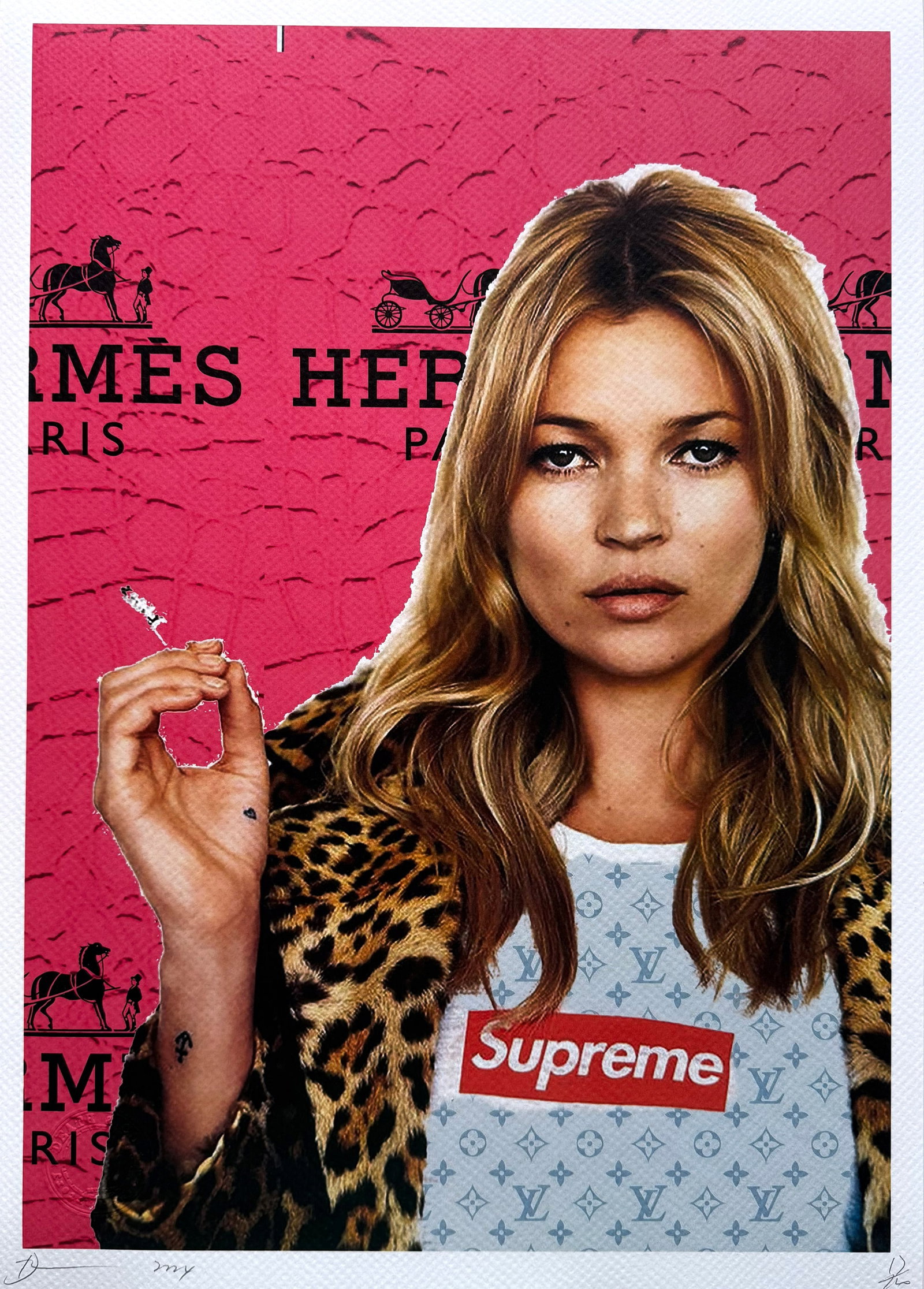 Death NYC Kate Moss Supreme: Title:Death NYC Kate Moss Supreme Date/Period:21st Century Materials:Giclee on Fine art 300 gsm paper Size:17 3/4 x 12 1/2 inches Description:Artist: Death NYC, limited edition giclee on paper, out of