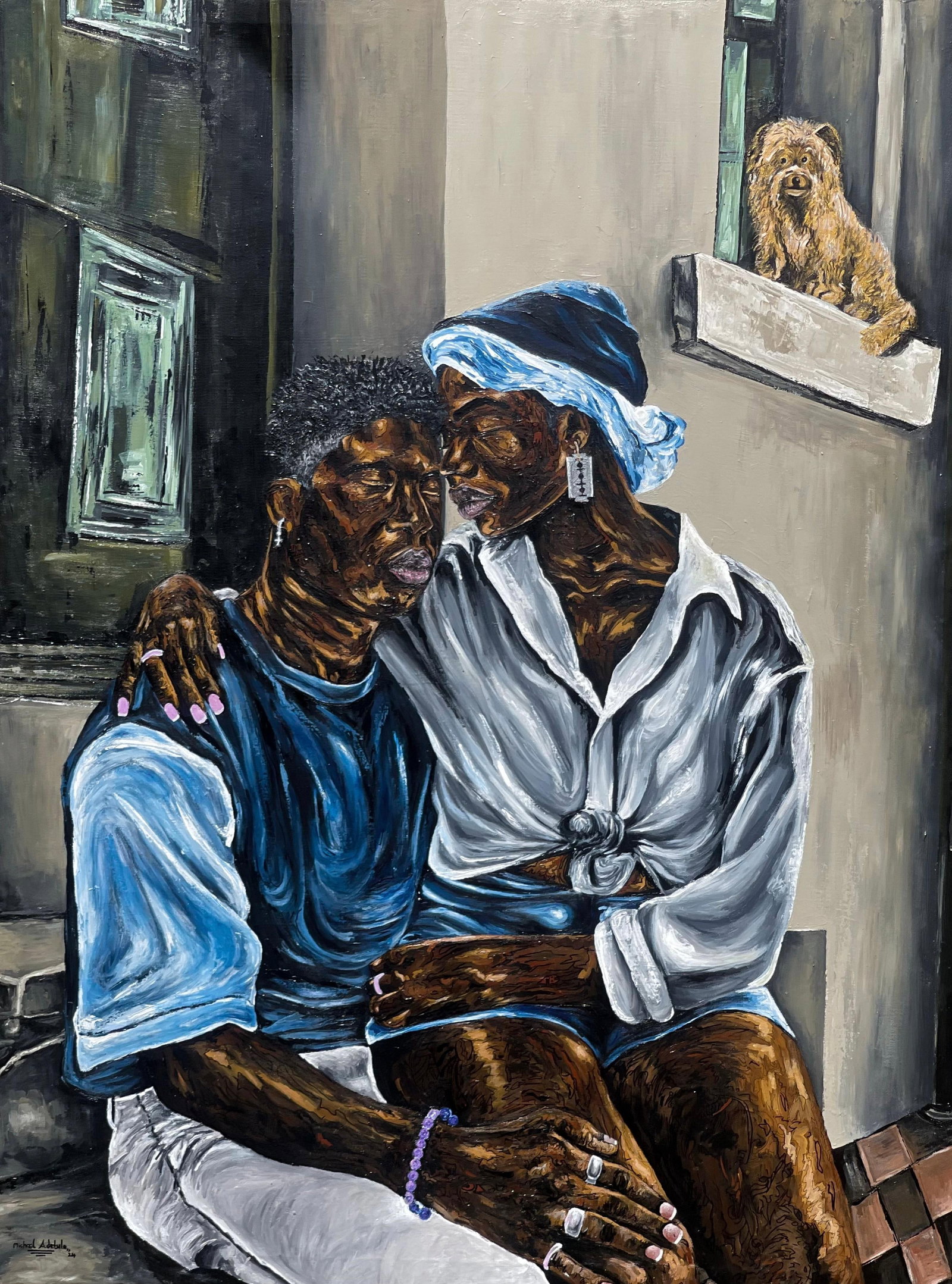 Michael Adetula, A Bond Unspoken -21st Century Contemporary, Figurative Portrait, Women, Men Love, - 2