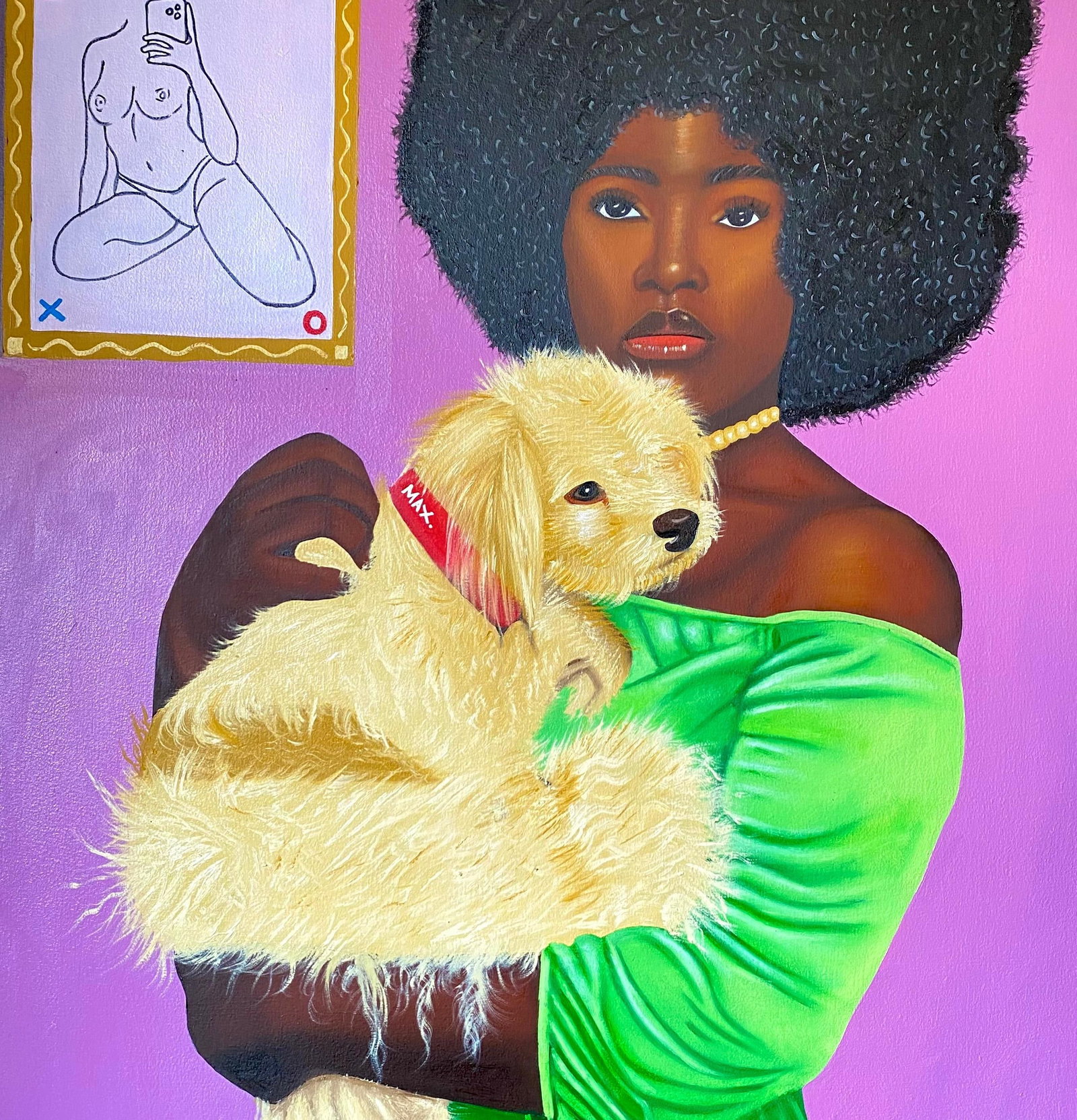 Tolulope Adigbo, Max in Loving Arms -21st Century Contemporary, Portrait, Fashion, Woman with Dog, - 8