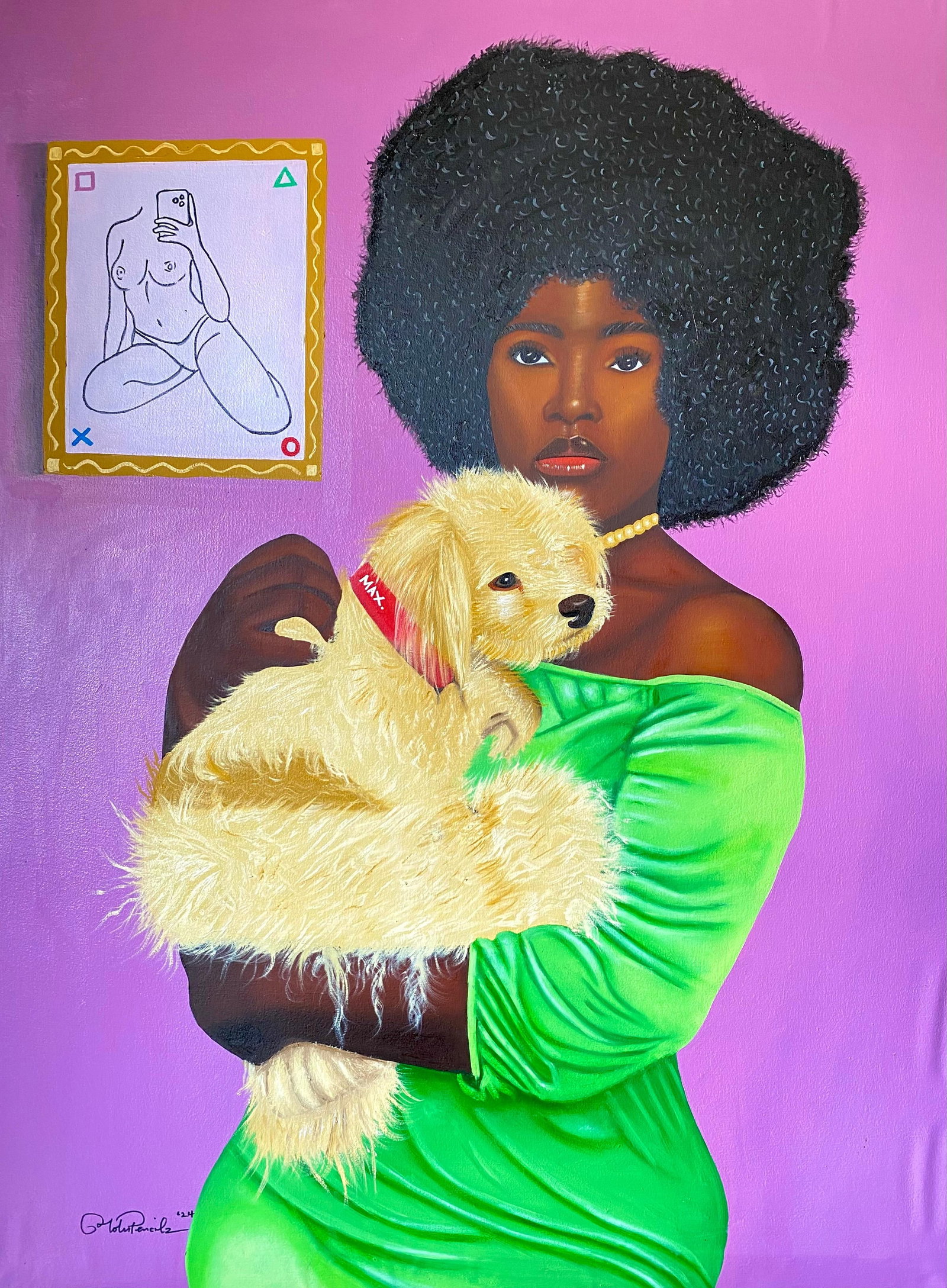 Tolulope Adigbo, Max in Loving Arms -21st Century Contemporary, Portrait, Fashion, Woman with Dog, - 9
