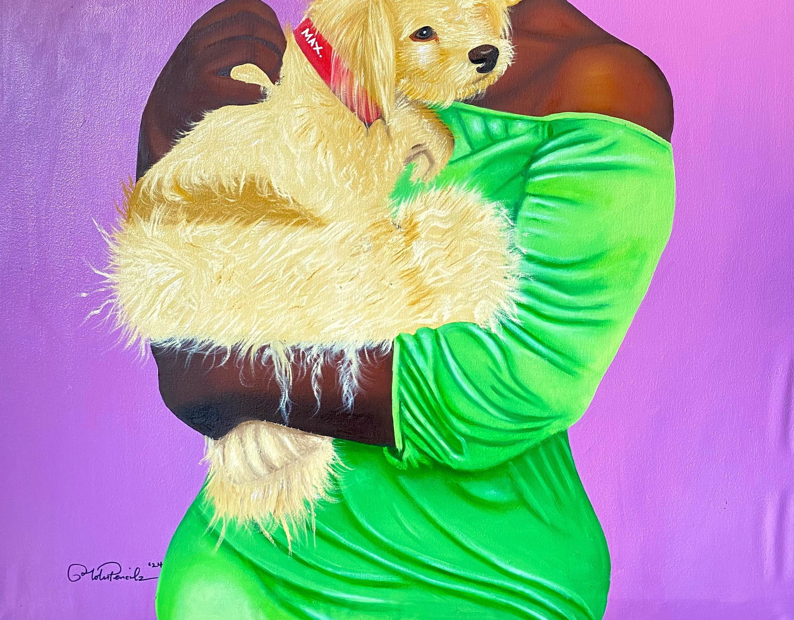 Tolulope Adigbo, Max in Loving Arms -21st Century Contemporary, Portrait, Fashion, Woman with Dog, - 11