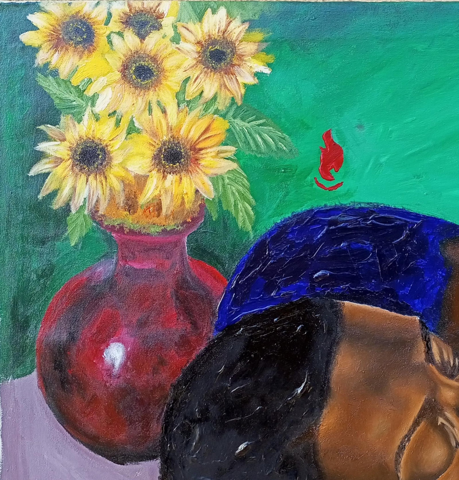 Olaosun Oluwapelumi, Portrait and Sunflower 2 - 21st Century, Contemporary, Figurative, Modern, Oil, - 11