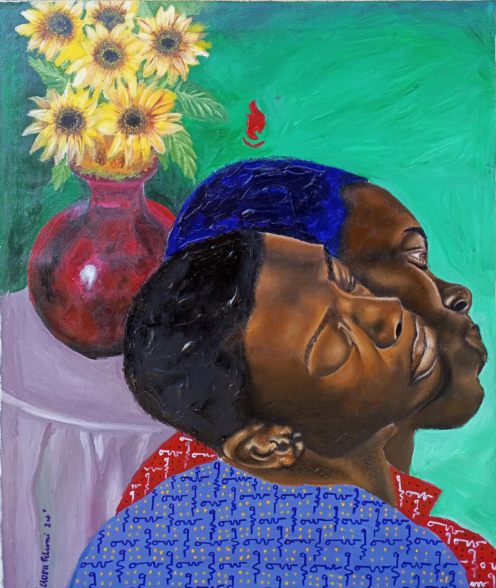Olaosun Oluwapelumi, Portrait and Sunflower 2 - 21st Century, Contemporary, Figurative, Modern, Oil, - 4