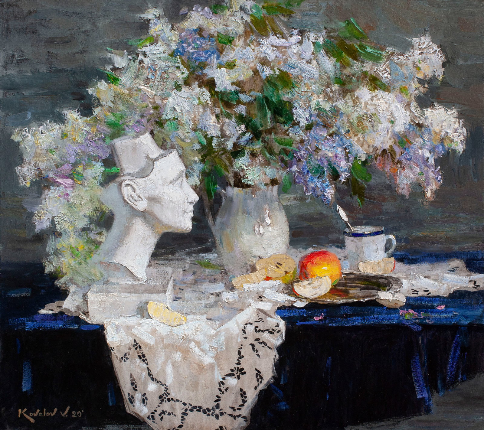 Oil painting Nefertiti and Lilac Ukrainian Artist: Title: Oil painting Nefertiti and Lilac Ukrainian Artist Description: 83KV Painter: Kovaliov V. Size: 80x90 cm/31.5x35.4 inches Components: oil, canvas Original painting from our collection ERA: 2020 
