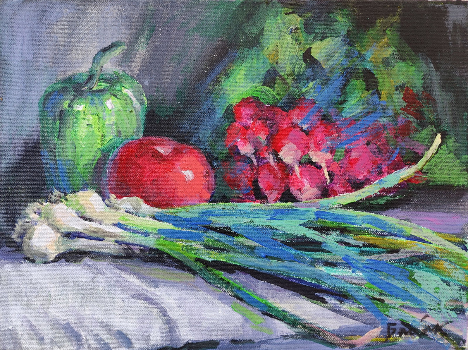 acrylic painting vegetables still life Vyacheslav Petrovich Babac: Title: acrylic painting vegetables still life Vyacheslav Petrovich Babac Description: 130BA Painter: Vyacheslav Petrovick Babac Size: 30x40 cm/11.81x15.74 inches Components: acrylic, canvas Original p
