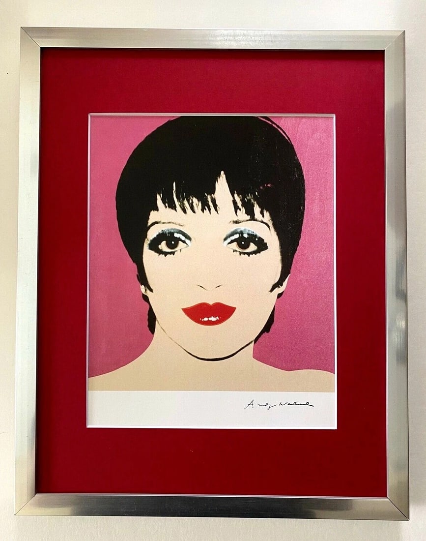 ANDY WARHOL x LIZA MINNELLI – ICONIC VINTAGE PRINT – SIGNED, MATTED & FRAMED!: ANDY WARHOL LIZA MINELLI 1980'S VINTAGE PRINT SIGNED IN INK HIGH QUALITY PLATE VERY GOOD CONDITION WITH EXPECTED HANDLING, CREASING AND TONING FOR A VINTAGE PRINT OF 1980'S MATTED AND FRAMED COVERING 