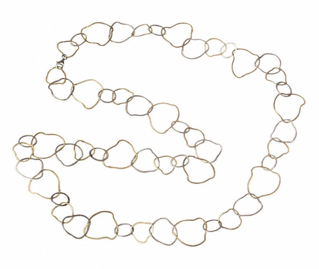 Sterling Silver Etched Flat Link Flapper Necklace - 2